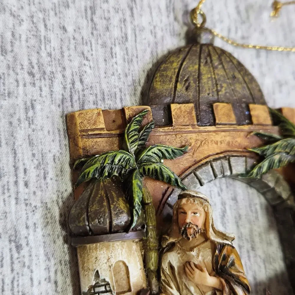 VTG Christmas Ornament Holy Family Flight From Egypt Nativity Resin Baby Jesus